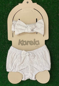 Headband and Diaper Cover Set - Embroidery White